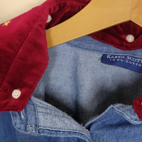 Karen Scott | Denim Button Up Shirt with Removable Christmas Tree Collar Size 1X - Picture 5 of 7